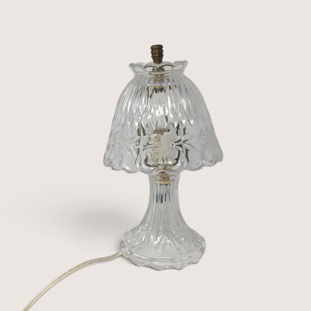 Vintage Glass Boudoir Lamp Cut Crystal Accent Light Vanity Nightstand Decor